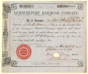 Newburyport Railroad - Stock Certificate